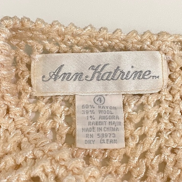 Vintage Ann Katrine Wool Angora Blend Mixed Knit Embellished Sweater 4 XS-Small - Picture 10 of 11